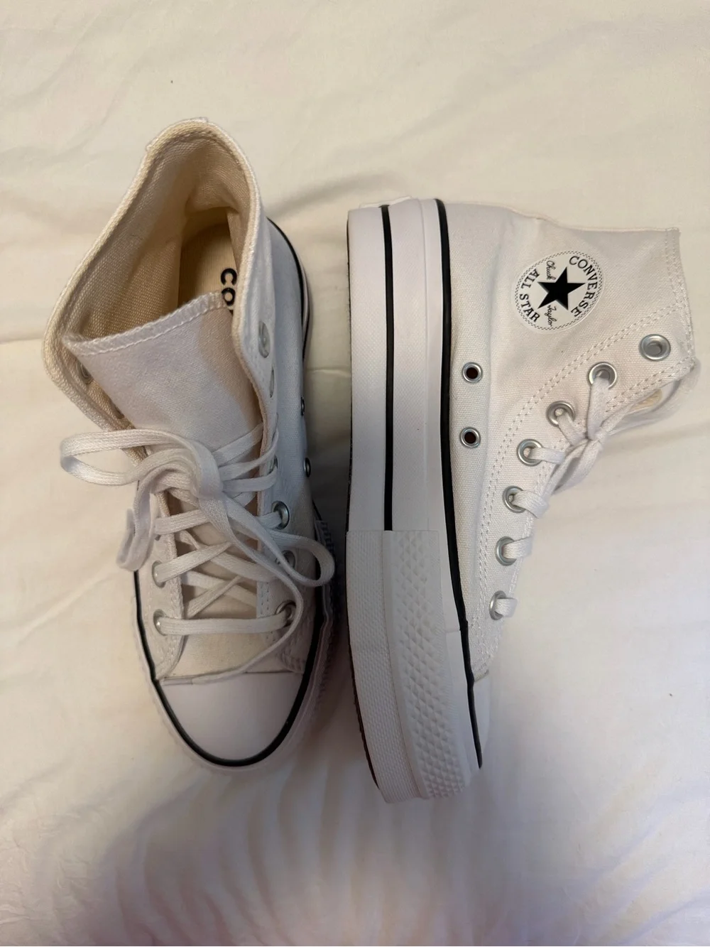 Converse Platform High Top Sneakers - White with Black Trim - Picture 6 of 9